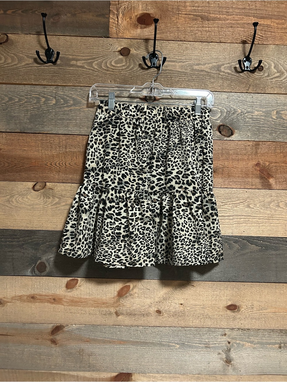 SHEIN Beige and Black Leopard Print Ruffle Mini Skirt